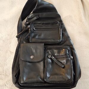 Black Leather Backpack/Sling Bag